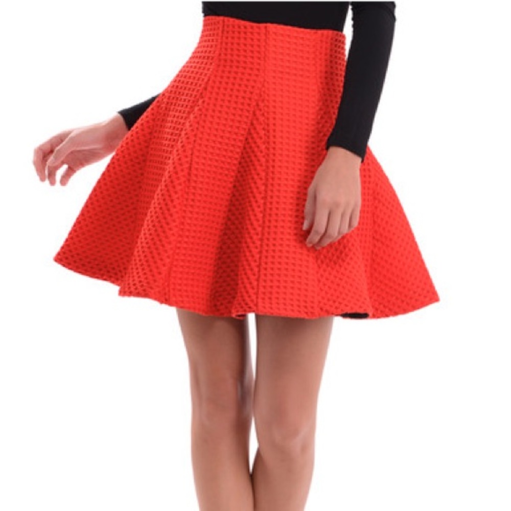 MAJE JAMILA WAFFLE KNIT PLEATED SKIRT RED SIZE 36